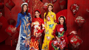 Dàn Hoa hậu Hoàn vũ Việt Nam mặc áo dài đón Tết Tân Sửu
