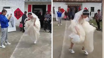 Cô dâu nhảy nhót sung sướng vì thoát ế sau 34 năm