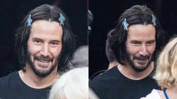 Keanu Reeves 'ngầu bá cháy' với đôi kẹp tóc bươm bướm