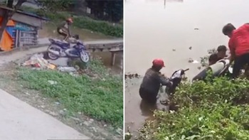 Người phụ nữ lỡ tay rồ ga lao xe máy xuống sông