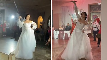 Cô dâu múa kiếm điêu luyện ngay trong đám cưới