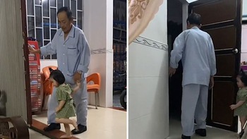 Bé gái 2 tuổi chuẩn bị phòng chu đáo cho ông cố nằm nghỉ
