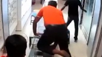 Nhân viên chạy tán loạn khi bò lao vào tiệm điện thoại