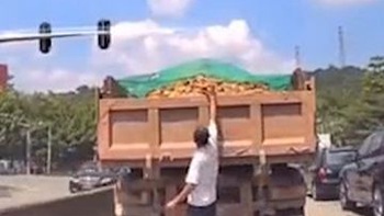 Hành động đẹp của tài xế khi thấy gạch sắp rơi khỏi thùng xe tải