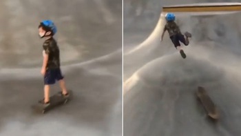 Cậu bé vượt chướng ngại vật bằng cách bay khỏi tấm ván trượt