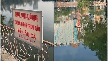 Cần thủ lươn lẹo trước biển cấm câu cá trên cầu