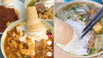 Rộ trend mì ramen ăn với kem ốc quế, đem cả bún riêu ra thử nghiệm