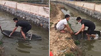 Chàng trai ngã xuống kênh khi đi thuyền tôn