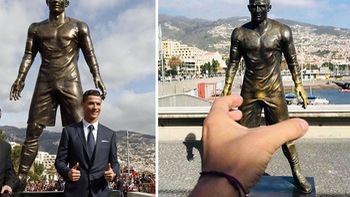 Bức tượng của Ronaldo bị khách du lịch sờ đến mòn 'vùng nhạy cảm'