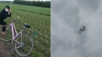 Diều sáo kéo xe đạp bay lên trời