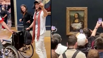 Cải trang cụ già ngồi xe lăn tấn công... nàng Mona Lisa