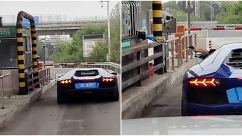 Tài xế Lamborghini 'khổ sở' khi qua trạm thu phí