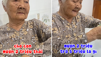 Cháu trai sung sướng khi được bà nội cho mượn tiền