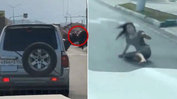 Cô gái ngã lộn nhào xuống đường vì ngồi múa ở cửa sổ ôtô