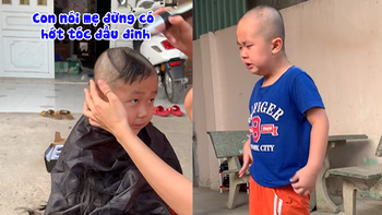 Bé trai khóc hết nước mắt vì mẹ cắt tóc đầu đinh