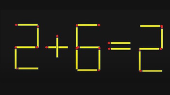 Di chuyển 1 que diêm để phép tính sai 2+6=2 thành đúng