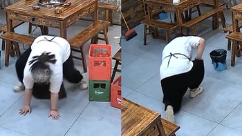 Nữ nhân viên ngã sấp ngửa vì nền nhà trơn
