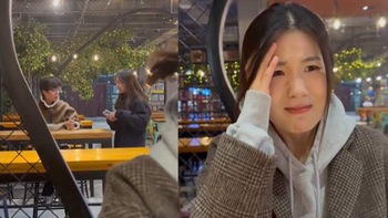 Cô gái ngượng chín mặt khi gặp crush ở nhà hàng