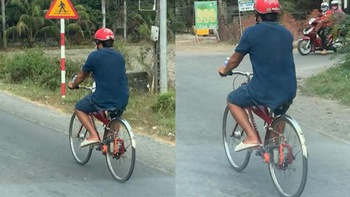 Xe đạp chạy động cơ bằng xăng phóng vun vút trên đường