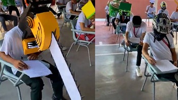 Sinh viên đội mũ chống gian lận ngộ nghĩnh trong kỳ thi ở Philippines