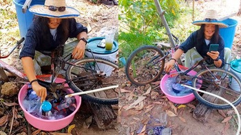 Chàng trai biến xe đạp thành 'máy giặt chạy bằng cơm'