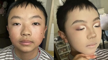 Chị gái lôi em trai ra thực hành makeup, kết quả 'lác mắt'