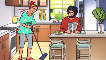 Tranh vợ trẻ tận tụy dọn dẹp nhà cửa có gì bất thường?