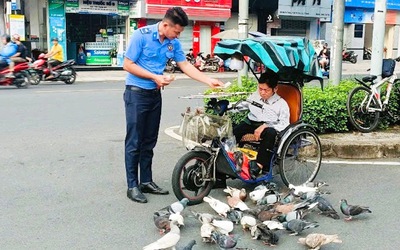 Ngồi xe lăn bán vé số, nhín tiền nuôi đàn bồ câu ở công viên Lê Văn Tám