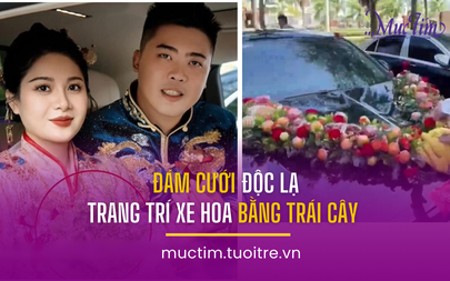 Đám cưới độc lạ, trang trí xe hoa bằng trái cây