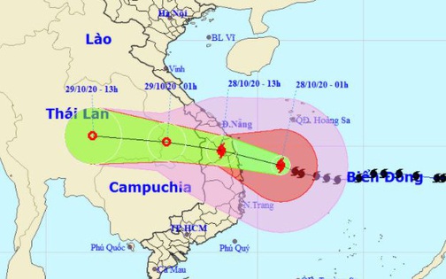 1h ngày 28-10, bão số 9 cách Phú Yên 220 km, giật cấp 16