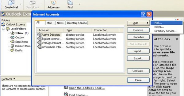 Cài đặt hộp thư cố định trong Outlook Express - Tuổi Trẻ Online
