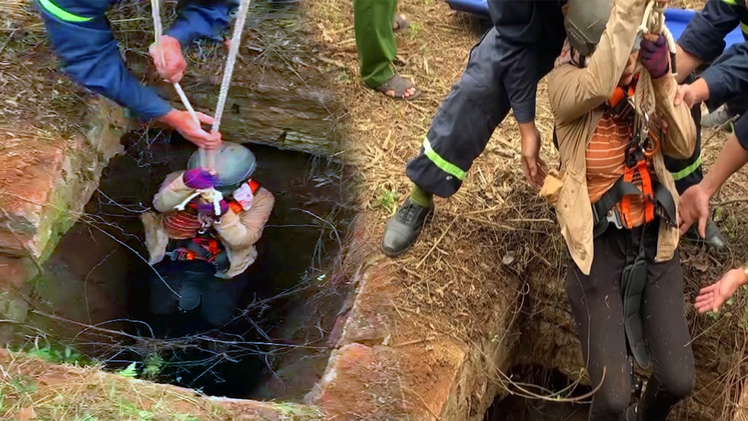 Video: Đu dây giải cứu người phụ nữ ngã xuống giếng hoang sâu 15m