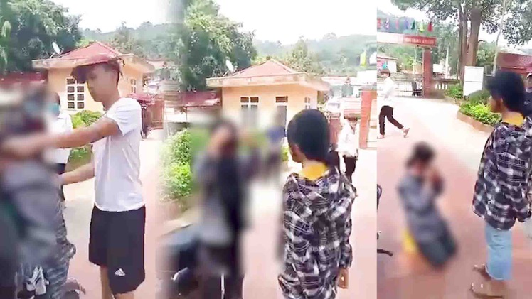 Video: Nữ sinh lớp 7 bị nam thanh niên đánh đập, bắt quỳ gối xin lỗi ở sân trường