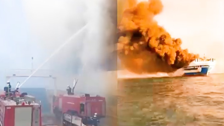 Video: Cháy phà chở 300 người, 9 người đang mất tích
