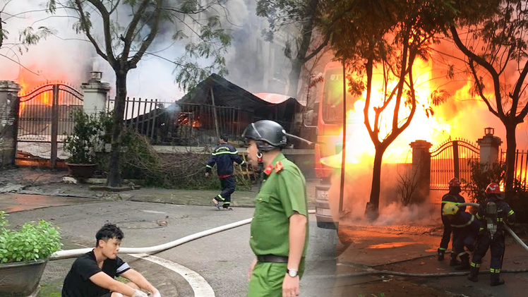 Video: Một cảnh sát bị thương khi đang chữa cháy căn biệt thự khu đô thị Pháp Vân, Hà Nội